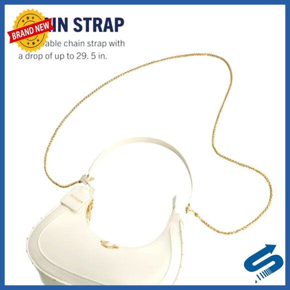 Faux Leather Hobo Bag With Adjustable Chain Strap, Compact Crescent Handbag